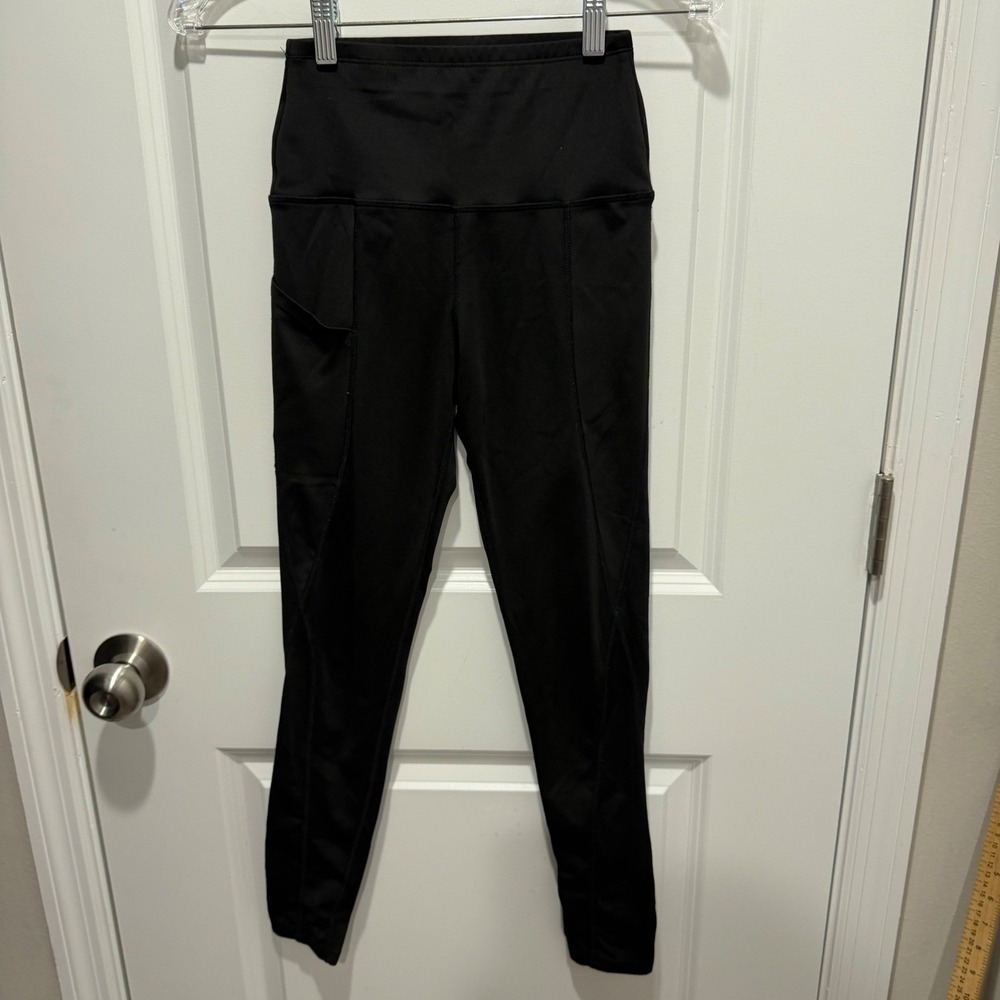 Sports Wear Womens Leggings Side Pocket Black Size XS